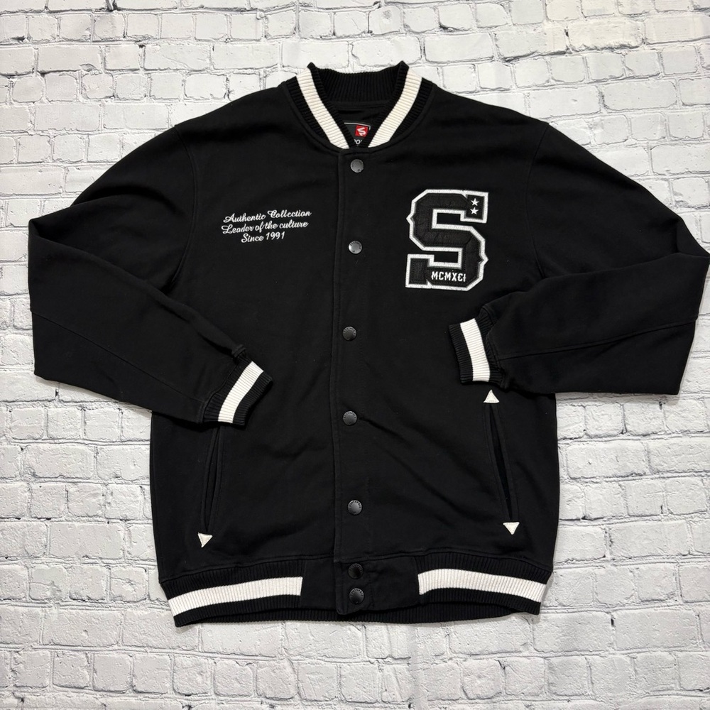 Southpole Varsity Jacket Mens XXL Black MCMXCI Since 1991 Embroidered Snap
